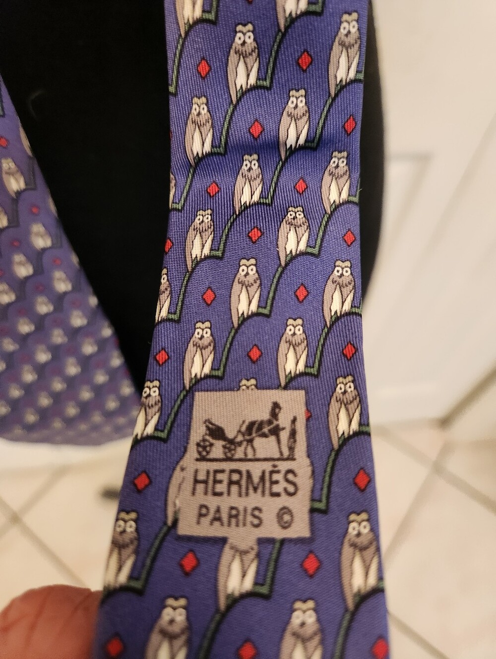 HERMES Vintage Purple Owl Pattern Themed Silk Tie - Picture 6 of 6